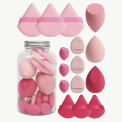 15-teiliges Set Make-up Schwämme und Quasten, rosa